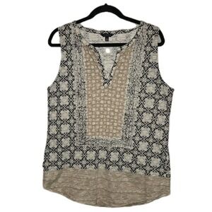 LUCKY BRAND Tank Blouse Women's Large Sleeveless Split Neck Top Luxe Soft Shirt